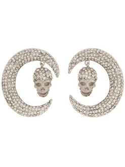 Adult Silver Moon Skull Earrings Accessory