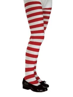 Kids' Red And White Striped Tights