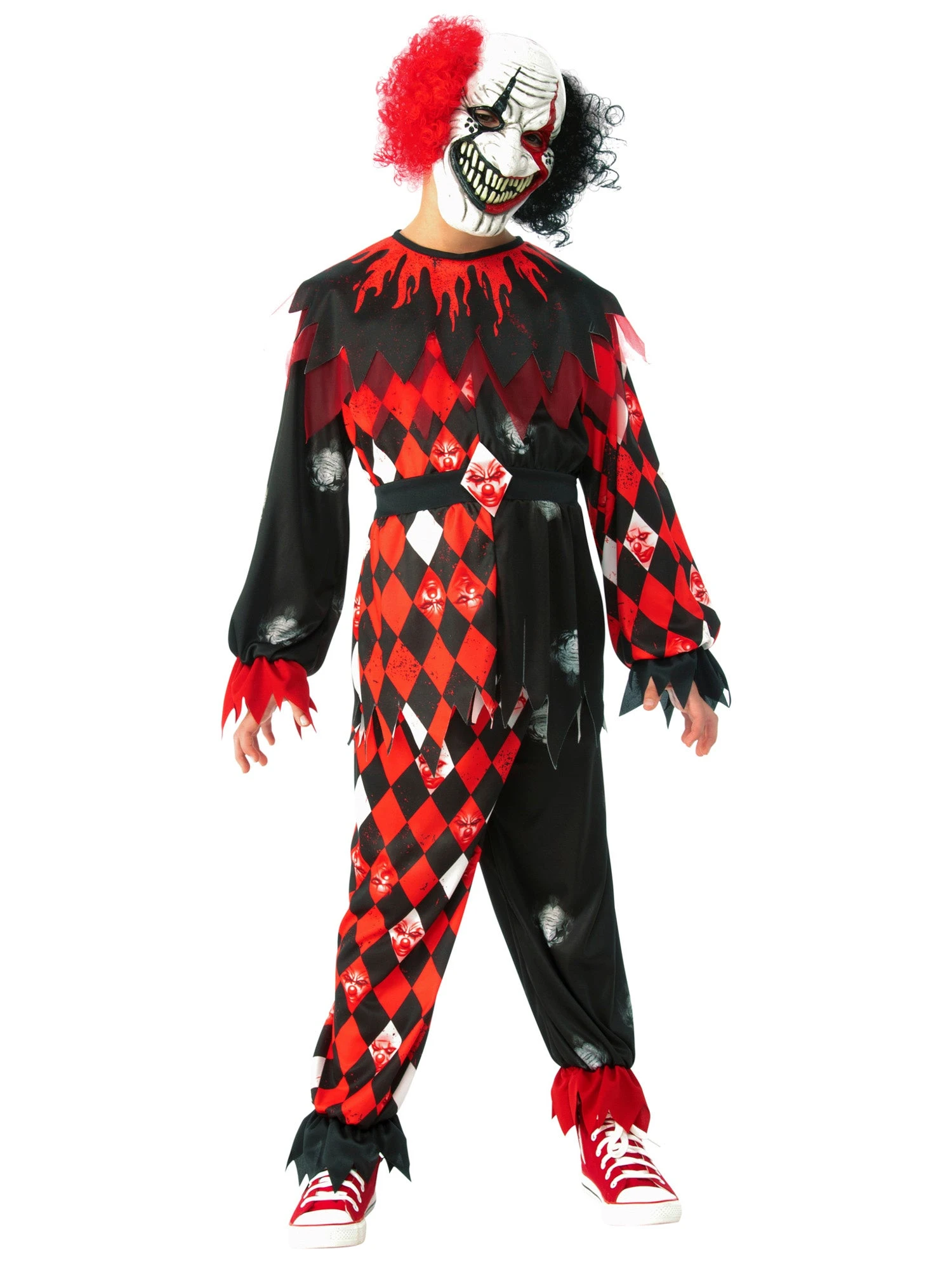 Boys' Red And Black Scary Clown Costume 1 Boys' Red And Black Scary Clown Costume