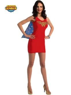 Womens Sexy Wonder Woman Rhinestone Tank Dress Costume